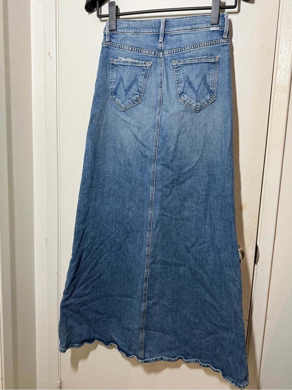 Mother Yoke Front Circle Maxi Skirt Denim Sz 25 Minimalist Closet Staple Blue